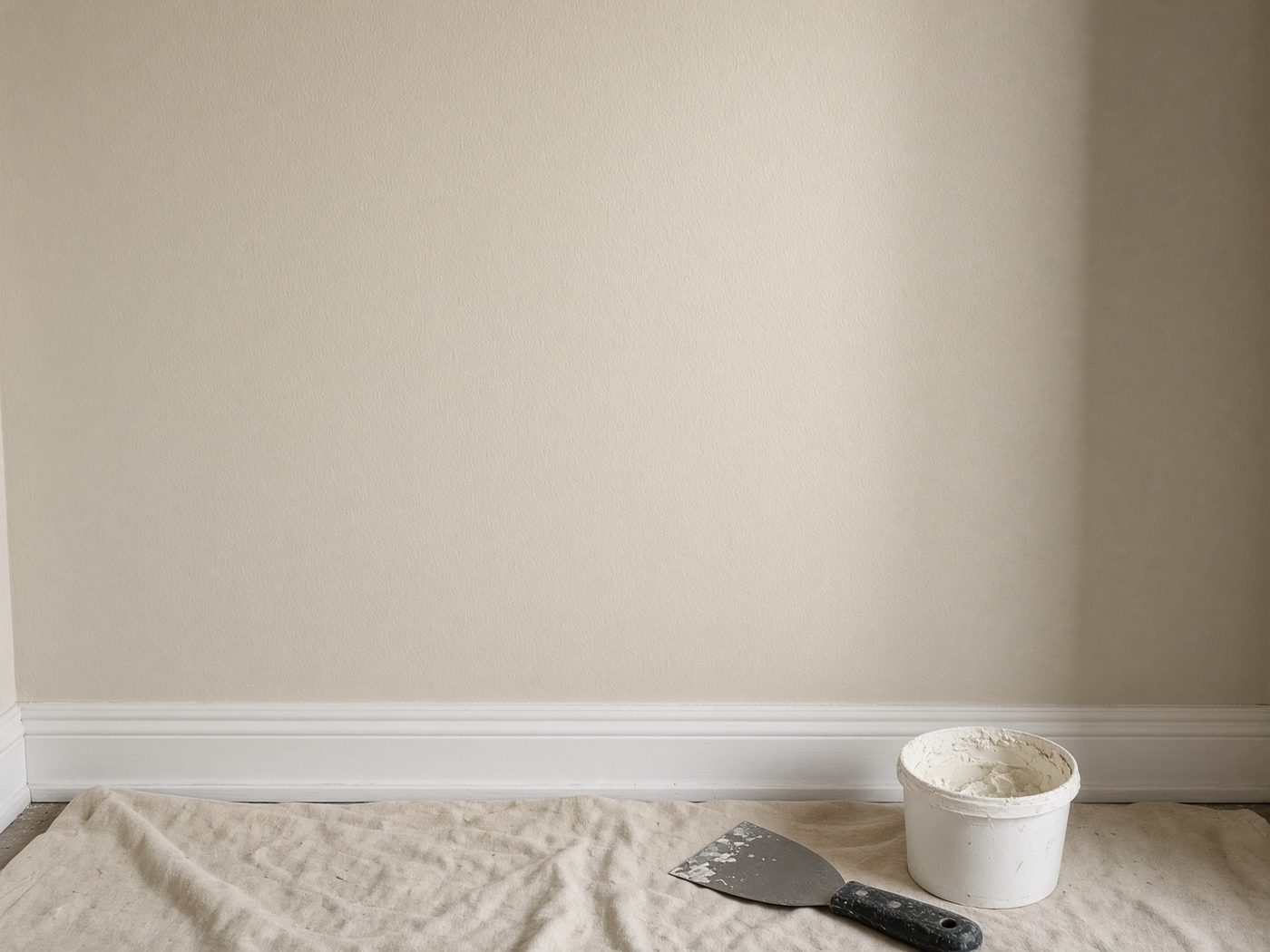 Drywall compound being smoothed with a wide taping knife